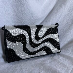 Vintage 50s HILDE Walborg Black and White Beaded Clutch or shoulder purse